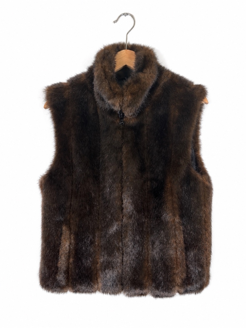Women's Faux Fur Vest Soft Full Zip Size M Brown Mob Wife Winter Maximalist Fall